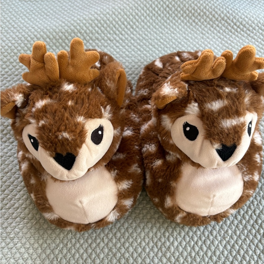 Kids Brown Deer Plush Slippers